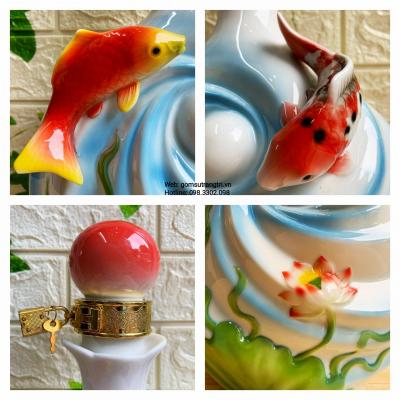 Bình Đựng Rượu Bằng Sứ Đắp Nổi Sen Cá